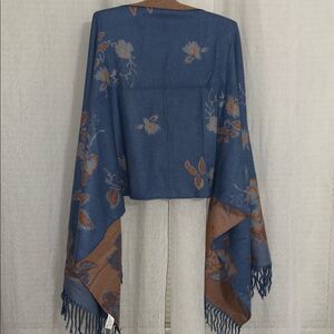 Pretty Persuasions Large Blue Rust Burnt Orange Cozy Comfortable Tasseled Scarf